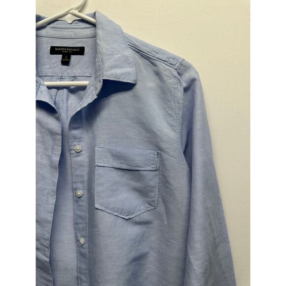 Banana Republic 100% Linen Button Front Shirt Light Blue Quinn Fit Women Small - Picture 4 of 9